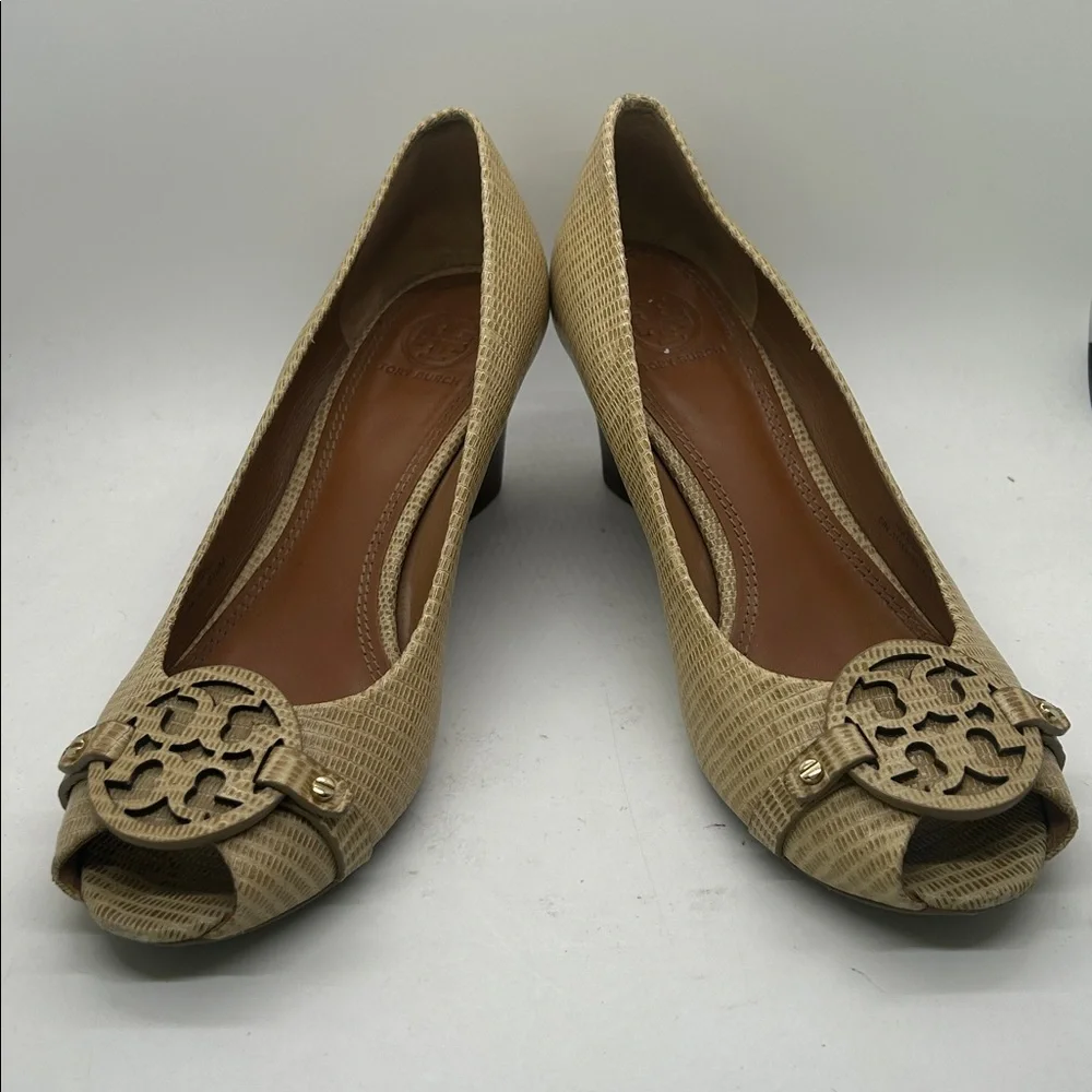 Tory Burch Sexy Tan Peep-Toe Wedge Heel Shoes **Size 8.5** 🔥🔥 - Picture 3 of 12